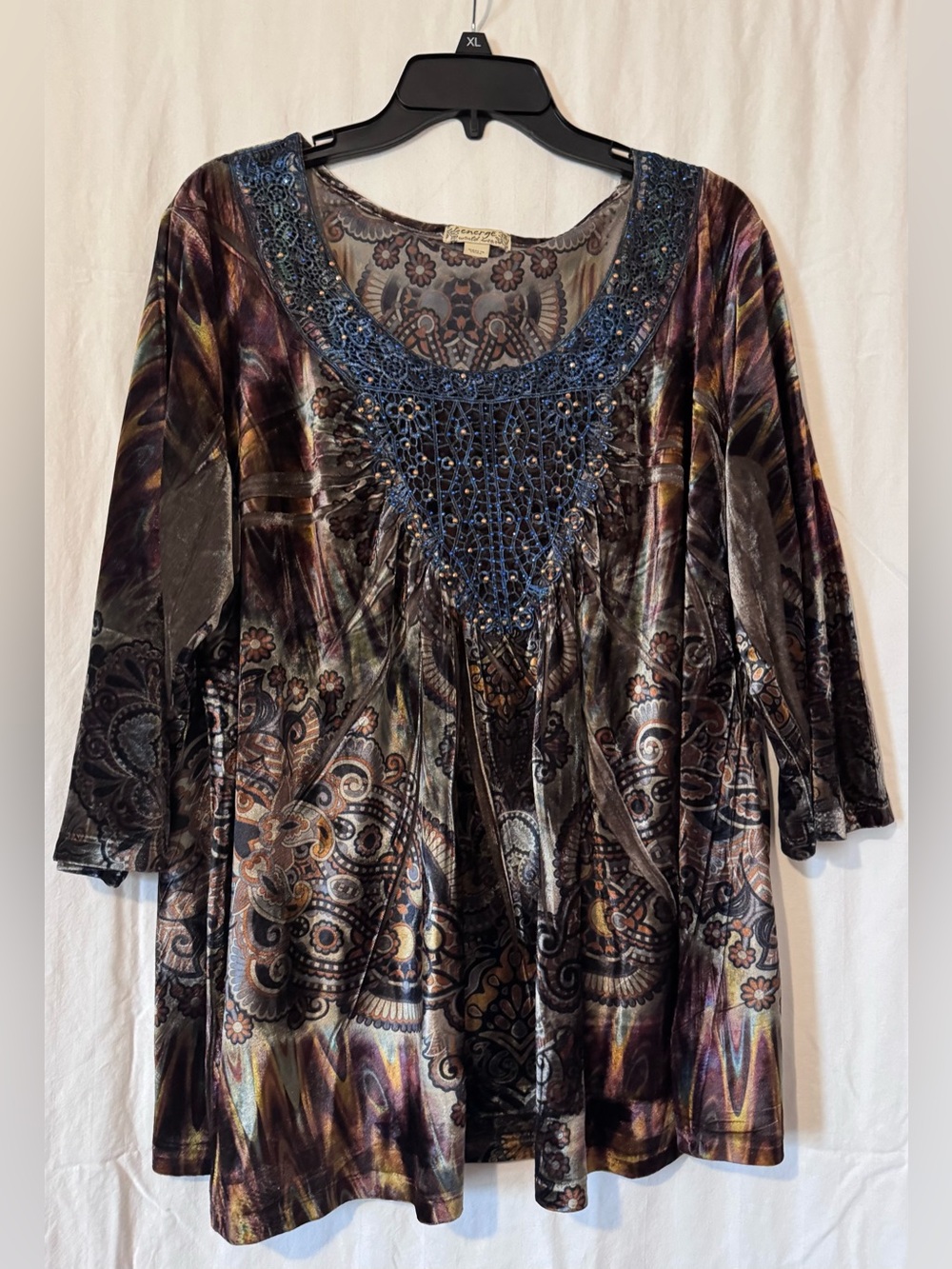 Emerge Paisley Beaded Velour Tunic – 3X